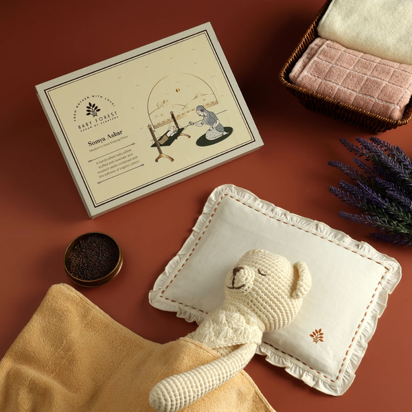 Baby Forest mustard pillow with lavender for newborn head shaping