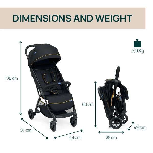 Chicco Glee Compact & Travel Stroller - Uneven Black - Dezine Kids