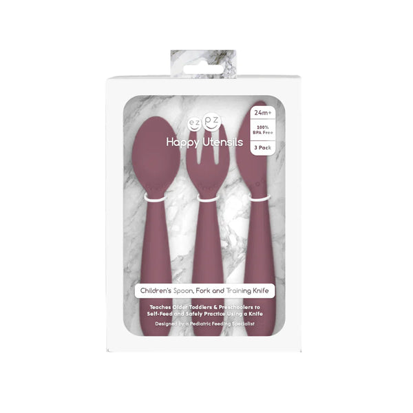 Happy Utensils for Toddlers(Spoon, Fork & Knife) - Mauve