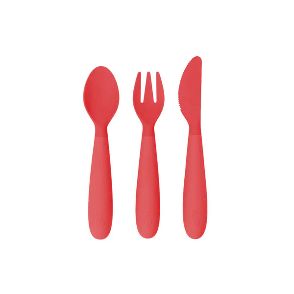 Happy Utensils for Toddlers(Spoon, Fork & Knife) - Coral