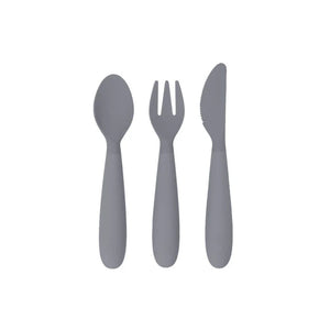 EzPz Happy Utensils for Toddlers(Spoon, Fork & Knife) - Grey