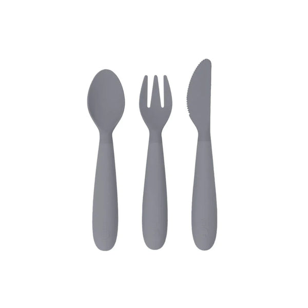Happy Utensils for Toddlers(Spoon, Fork & Knife) - Grey - Dezine Kids