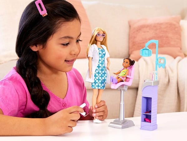 Barbie Careers Blonde Hair Dentist Doll and Playset with Accessories Medical Doctor Set for Kids Ages 3+ - Dezine Kids
