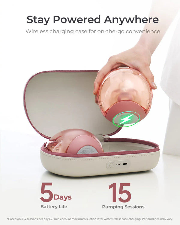 Momcozy Air 1 Ultra Slim Double Wearable Breast Pump, Wireless Charging Case with Real Time Milk Tracking - Red