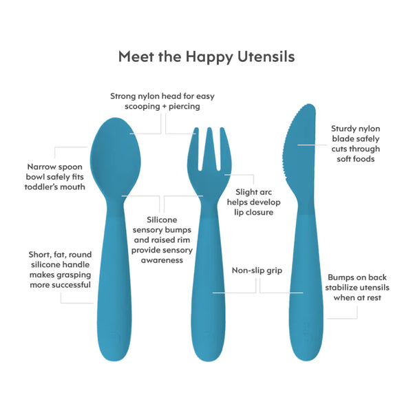 Happy Utensils for Toddlers(Spoon, Fork & Knife) - Blue - Dezine Kids