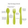EzPz Happy Utensils for Toddlers(Spoon, Fork & Knife) - Lime