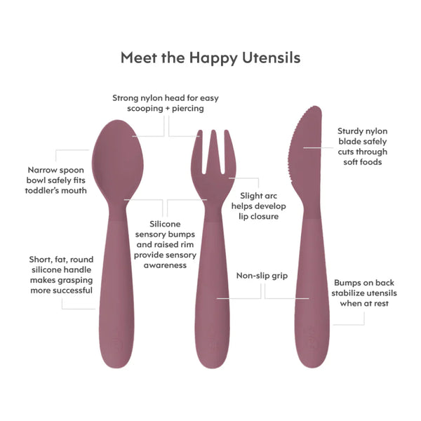 Happy Utensils for Toddlers(Spoon, Fork & Knife) - Mauve