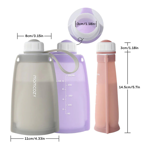 Momcozy Silicone Milk Storage Bags 2pcs, 260 ml, Maternity Accessory - Purple and White