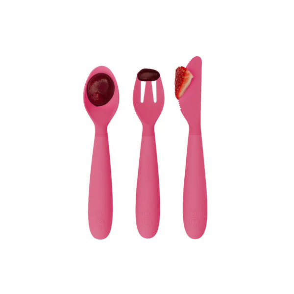 Happy Utensils for Toddlers(Spoon, Fork & Knife) - Pink